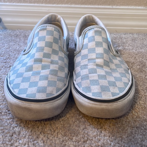 Size 8.5 woman’s light blue checkered slip-on vans - Picture 2 of 8